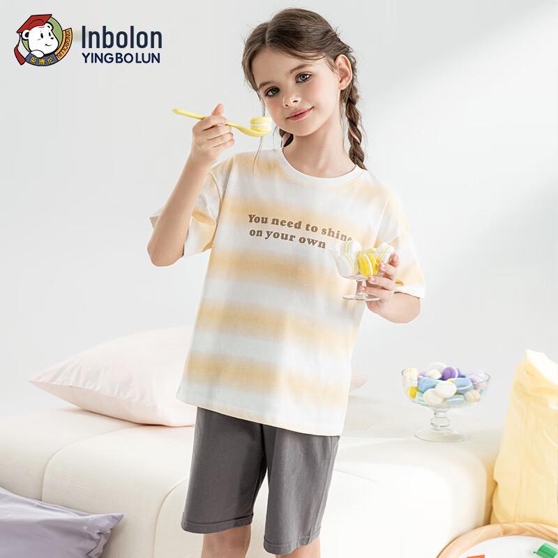 Yingbolun Girls  Summer Lightweight Cotton Short Sleeve & Shorts Set 150