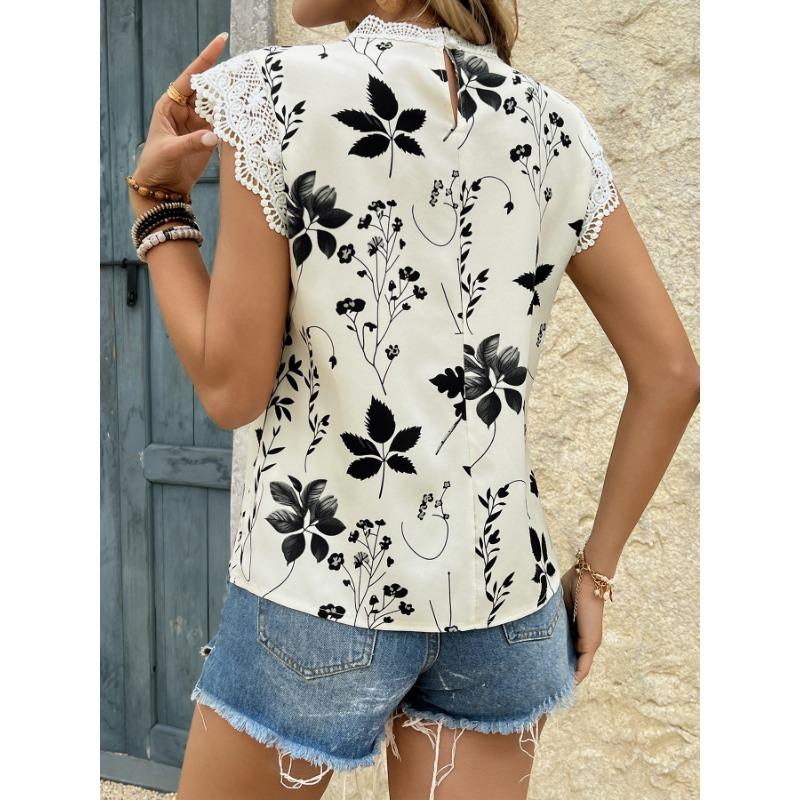 Summer Blouses Lace Patchwork Sleeveless Shirts Tops Fashion Women's Vest