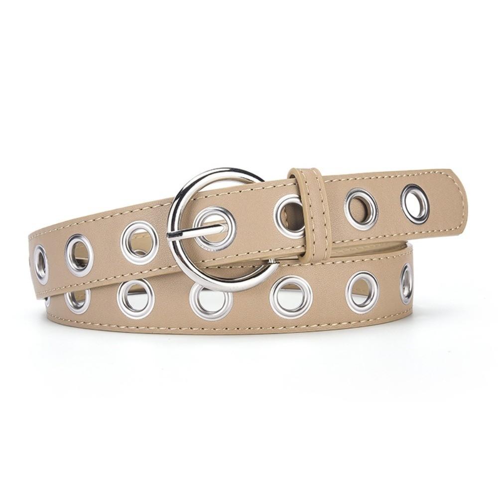 Durable Punk Rock Waistband Textured Silver Round Buckle Belt Fashion Grommet Belt Girls Outfit хаки