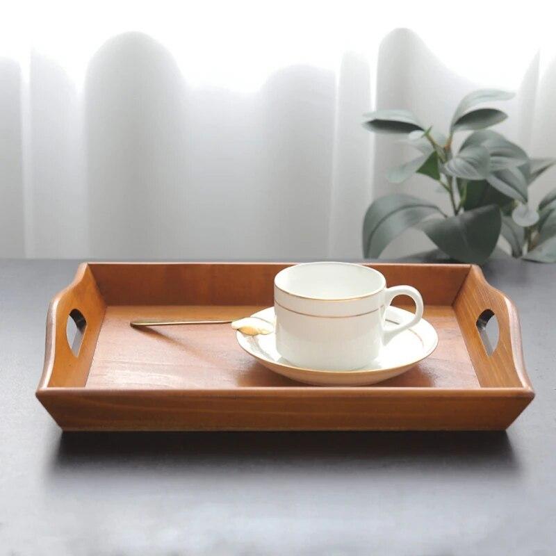 Vintage Wooden Tray Food Fruit Plate Vintage Color Dining Room Kitchen Handle Decoration Solid Wood Tray