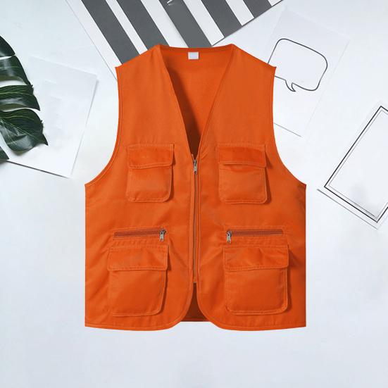 Solid Color Multiple Pockets Vest Coat V-neck Zipper Placket Thin Unisex Outdoor Photographer Volunteer Waistcoat Hiking Clothing