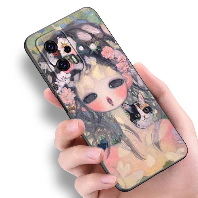 Aya Takano Konst Telefonskal För Xiaomi POCO F2 F3 M2 M3 M4 X3 X4 Pro NFC F4 GT 5G F1 X2 C3 C31 C40 M5S Mjuk TPU Svart Skal