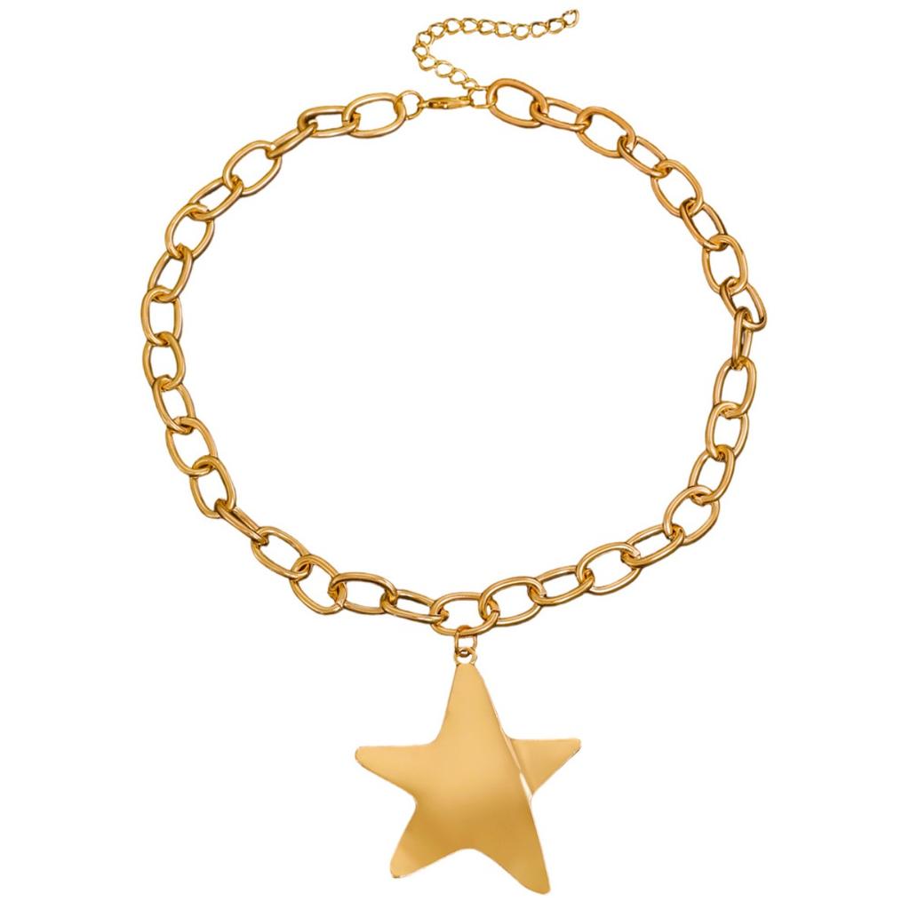 Large Star Pendant Chain Necklace Gold Tone Thick Link Star Choker Necklace for Women