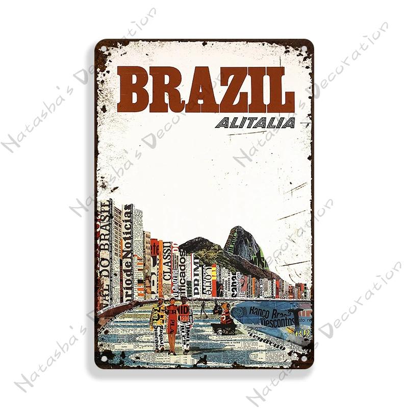 Brazil Vintage Poster Rio De Janeiro Metal Sign Landscape Decorative Sign Retro Metal Plaque Man Cave Pub Home Club Wall Decor
