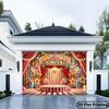 2D Circus Stage Background, Red Striped Tent with Platform & Balloons Themed Backdrop