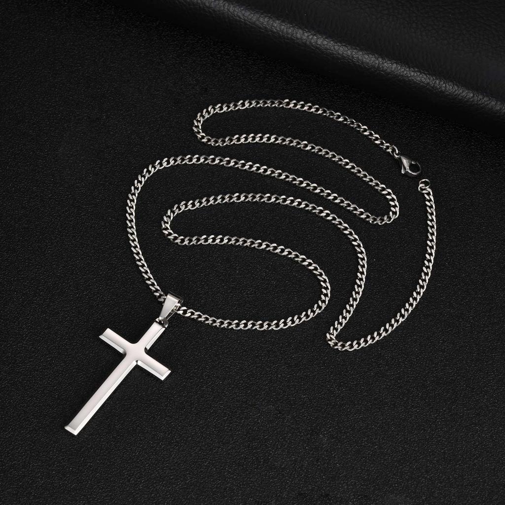 Vnox Gold Black Silver Color Cross Pendant Necklace for Men Women, Stainless Steel Cuban Link Chain, Cross Collar Gift for Him