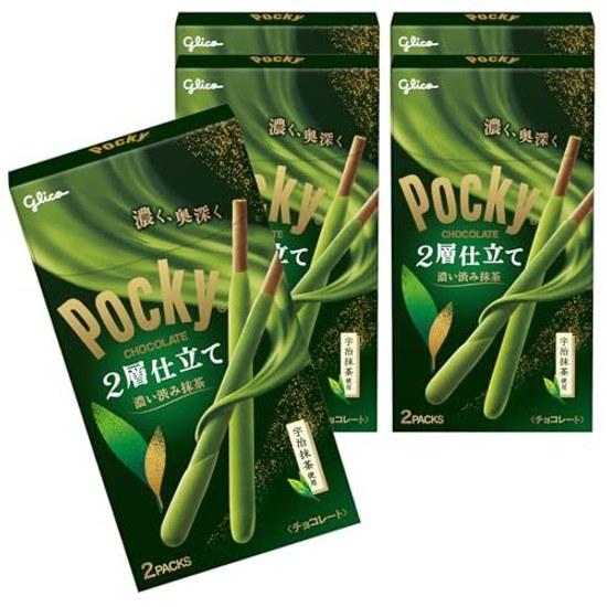 Ezaki Glico Pocky 2-Schicht-Struktur (reicher bitterer Matcha) Matcha Snack Schokolade 2 Beutel 5 Stück
