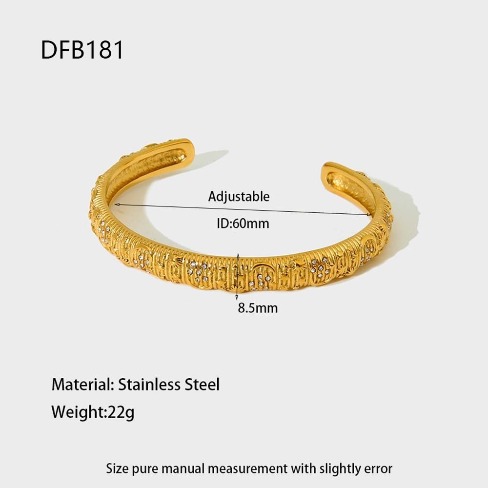 European and American ins geometric texture irregular opening bracelet women's inlaid zircon plated 18k gold stainless steel versatile jewelry