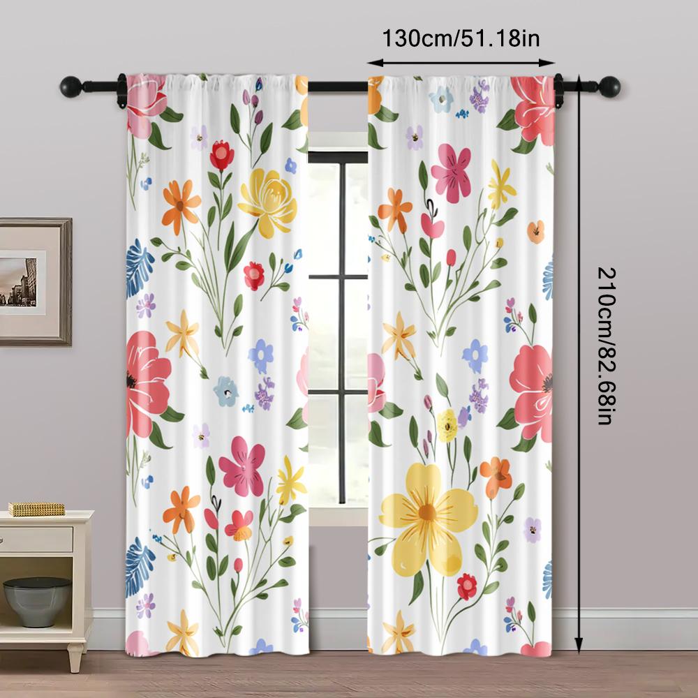 2pcs, Minimalist Curtains Vibrant Colorful Flowers Versatile Polyester (without Rod) Decorations For Home Perfect for Bedroom &