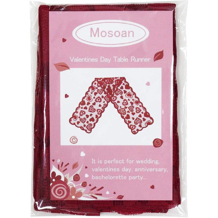 Mosoan Valentines Day Decor Table Runner - 13 x 72 Inch Red Lace Table Runner for Wedding Party, Valentines Decorations - Valentines Day Decor Home