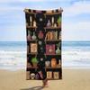 Serviette de plage Bibliothèque de sorcières d'Halloween, Crânes Chat noir Sans sable Séchage rapide Serviette de bain, Grande Couverture de voyage absorbante