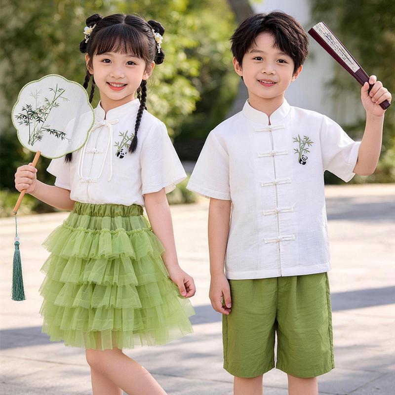 Mädchen-Puffrock Hanfu-Set - Chinesisches Stil-Performance-Kostüm für Kinderchor & Rezitation
