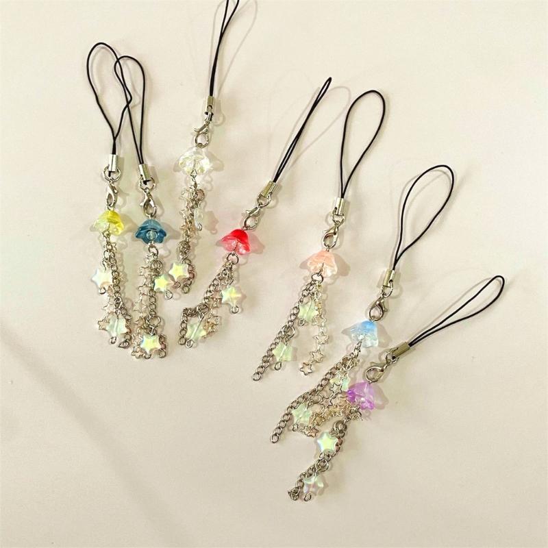 Phone Lanyard Wrist Strap Jellyfish Star Keychain Chain Phone Charm Antilost Y2K Cellphone Strap Hanging Cord for Women