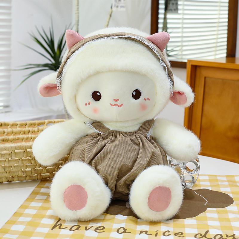 Plush Sheep Toy With Dot Patterned Clothing Decor For Kids Birthday Gift
