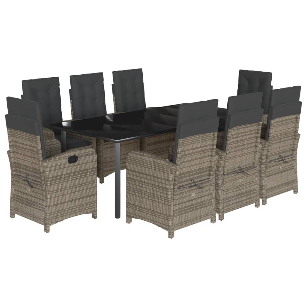 Vidaxl 9-Cz. Conjunto de Muebles de Jardín con Cojines, Gris, Ratán PE