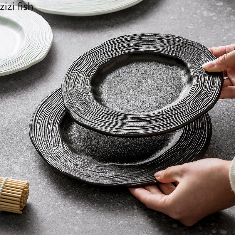 Matt Oregelbunden Keramisk Tallrik Kreativ Vågig Textur Desserttallrik Biffstallrik Salladstallrikar Grilltallrikar Special Porslin