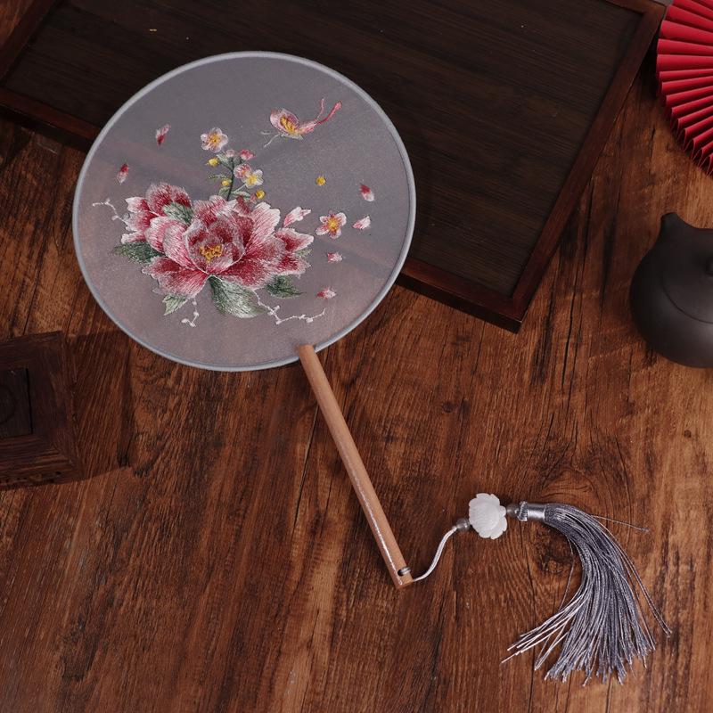 Chinese Double-Sided Embroidered Round Fan for Hanfu or Qipao Dance Performances