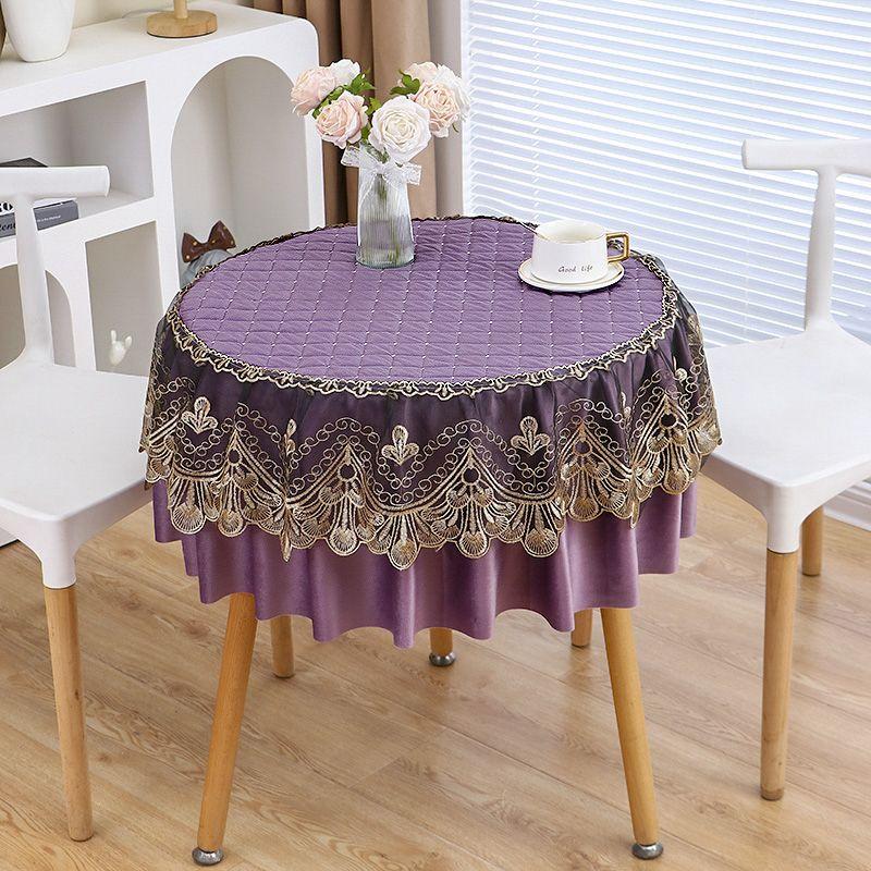 Round Table Fabric Tea Table Round Lace Dutch Velvet Home Cover Thickened Dining Table Living Room Anti Slip Tablecloth