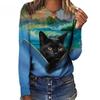Women's Long Sleeved T-shirt Cat Case Digital 3D Printing Women's Street Sports T-shirt Top Cat T-Shirts