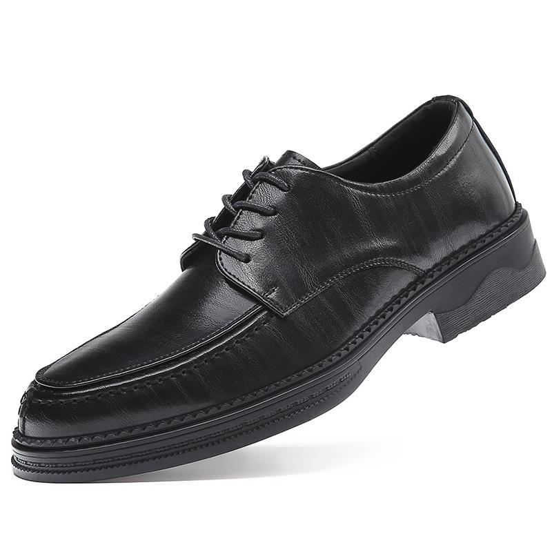 Leather Shoes Men's Spring Business Dress High-end Sense Casual Commuting Leather Soft Sole Black Men's Wedding Groom Shoes