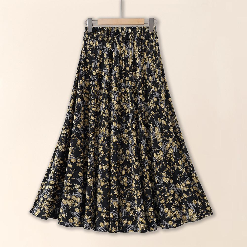 Ice Silk Floral Midi Skirt With Breathable Fabric For Middleaged Women Casual Wear