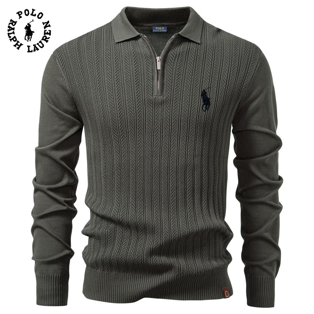 Polo Ralph Lauren Podzimní a zimní výšivka Nový pánský svetr s dlouhým rukávem Pletený svetr na půl zipu Business casual Tenký svetr