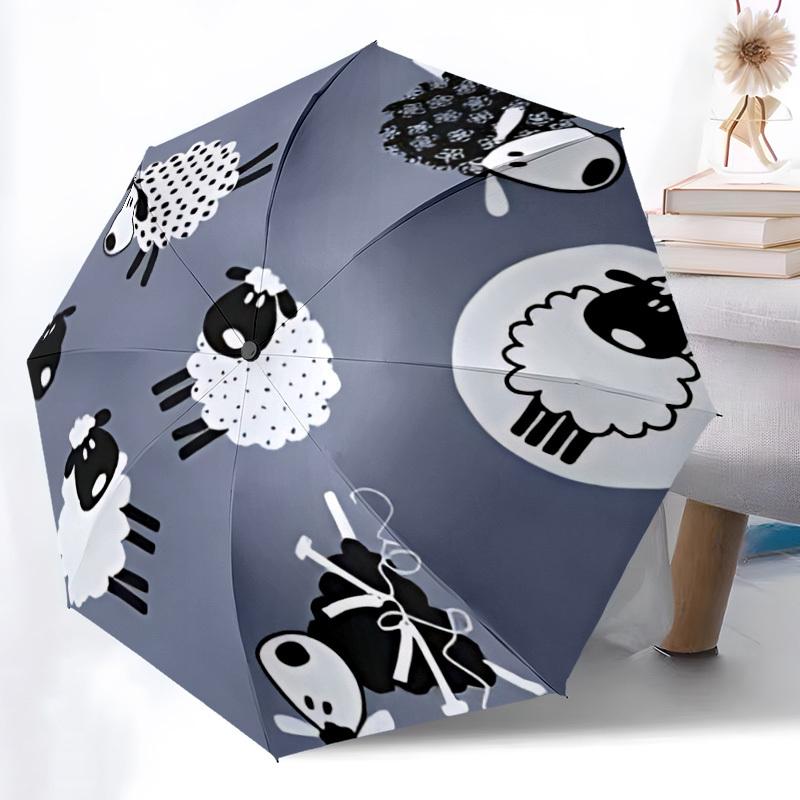 1pc Sheep Pattern Automatic Opening/Closing Folding Umbrella with 8 Ribs, Plastic Handle, Windproof Portable Sunshade Umbrella yy251222196