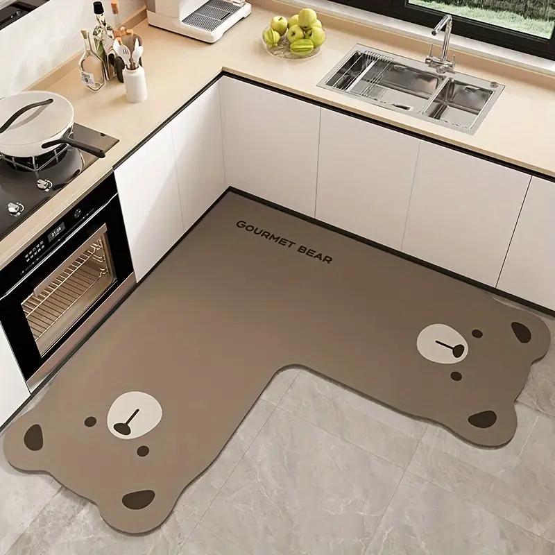 Cute Panda Kitchen Floor Mat - Water Absorbing and Drying Quickly - Irregular L-Shaped Carpet for Home Decoration