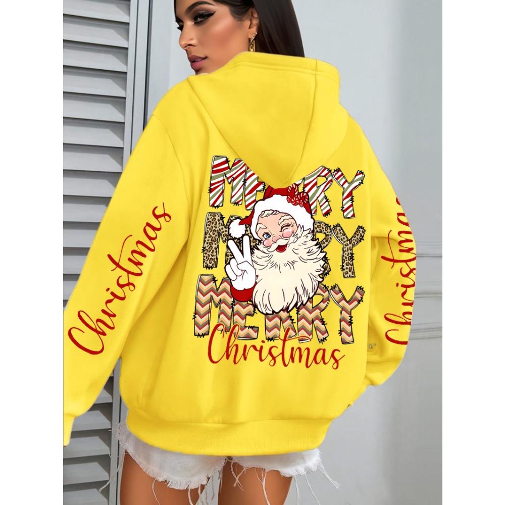 Merry Christmas Santa Claus Design Hoodies Women Hip Hop All-Match Streetwear Casual Fleece Hoody