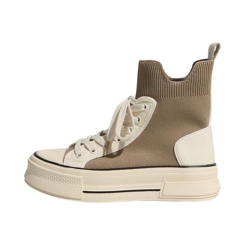 BCEBYL Printemps et Automne Nouvelle Mode Semelle Épaisse Chevalier Bottes Respirant Tête Ronde Élastique Bottes Décontractées Sport Femmes Chaussures