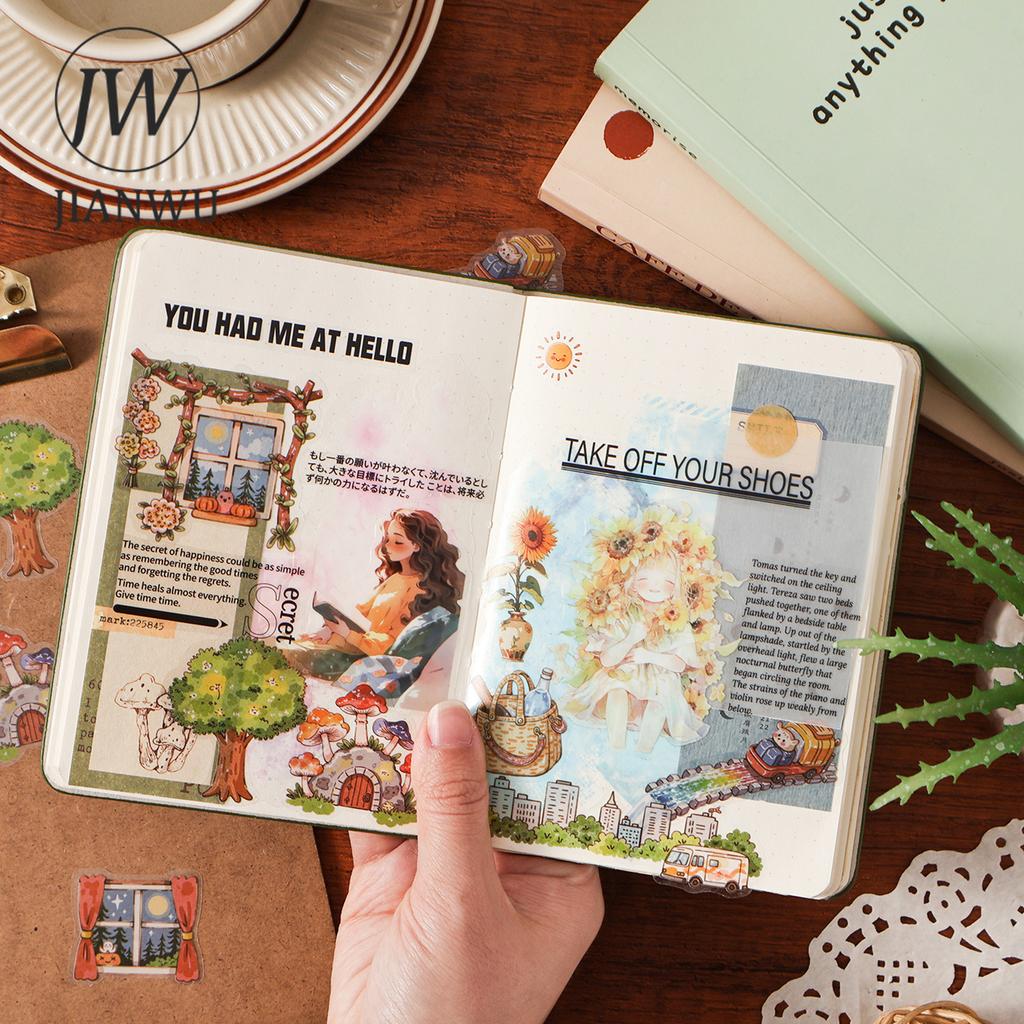 JIANWU Guide To Happiness Series Vintage Plant Flower Picnic Landscape Material Collage PET Sticker Creative Journal Stationery