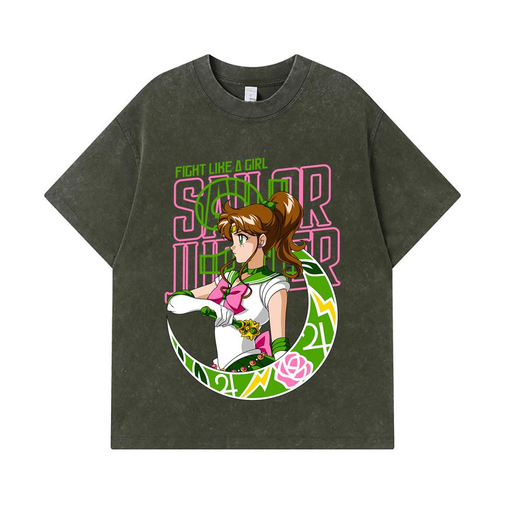 

Стиранные футболки 275 г/м² 100% Хлопок Сейлор Мун V7 Принт Юпитера Унисекс Тяжелая Хлопковая Футболка S армия зеленый