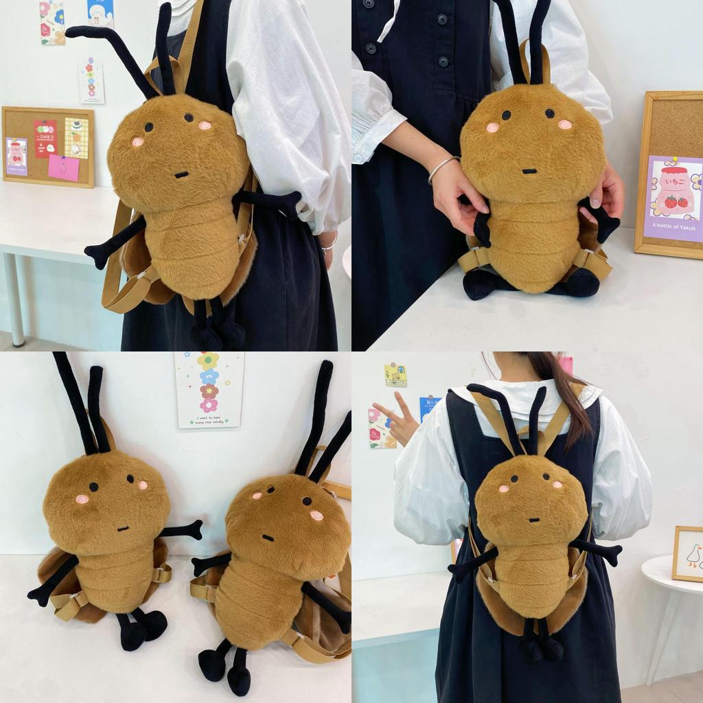 Cute Southern Cockroach Plush Backpack With Splicing Design For Daily Use