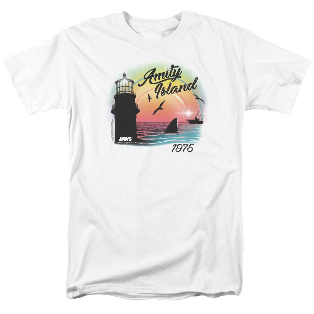 Jaws Amity Island T Shirt Licensed Shark Movie Retro Tee Classic New White XXL