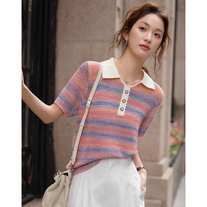 Demana Dopamine Gradient Color-Blocked Jacquard Knit Top S
