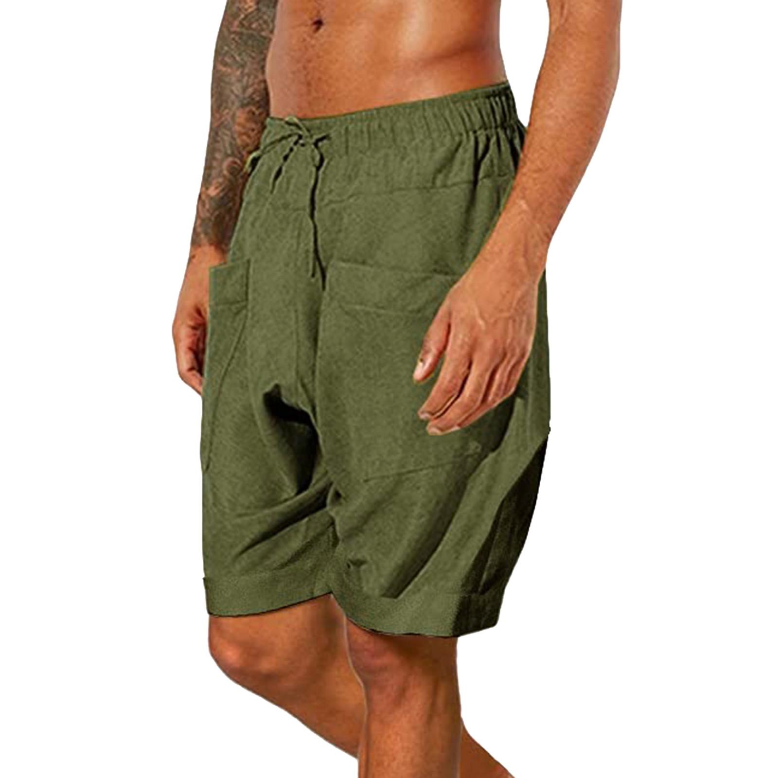 

Льняная одежда для мужчин Легкие брюки для бодибилдинга для мужчин Льняные шорты с карманами цвета S армия зеленый