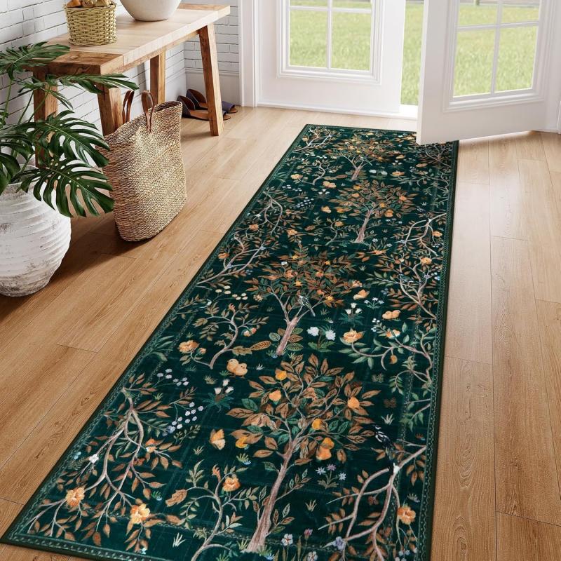 Vintage Forest Animal Print Runner Rug Non-Slip Washable Durable Floor Mat for Entryway Hallway Home Decor