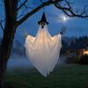 Eerie Glow Halloween Decor Hanging Ghost with Witch Hat, Light Up Spooky Easy Install Pendant Outdoor for Porch Tree, Haunted House Scene Ornament
