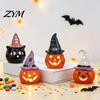 Halloween Atmosphere Lighting Ceramic Tealight Holder, Lighted Ghost Pumpkin Figurine with Cute Wizard Hat Decor Witch Hat, Tiered Tray Tabletop