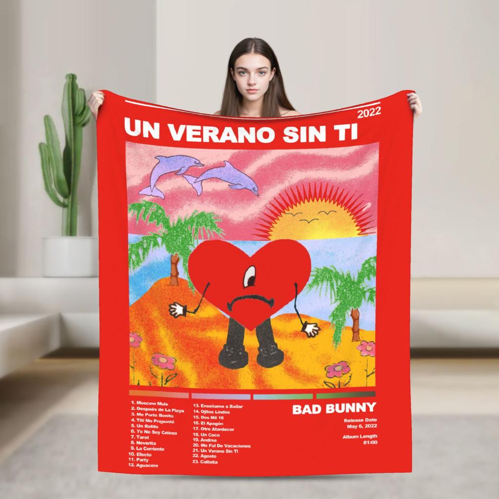 Bad Bunny Blanket Coral Fleece Plush Spring Autumn Multi-function Soft Throw Blankets for Sofa Office Bedspread