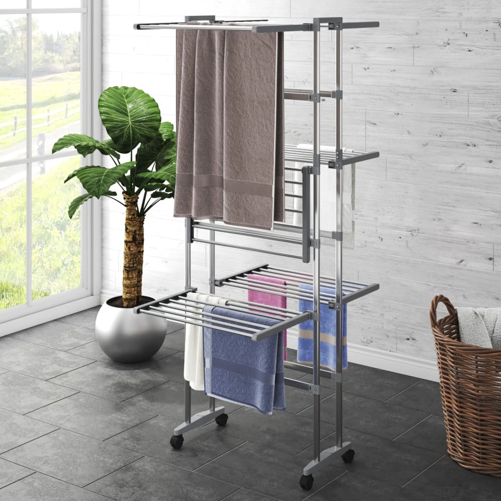 3 Tier Clothes Drying Rack with Wheels Silver 60 X 70 X 129 Cm
