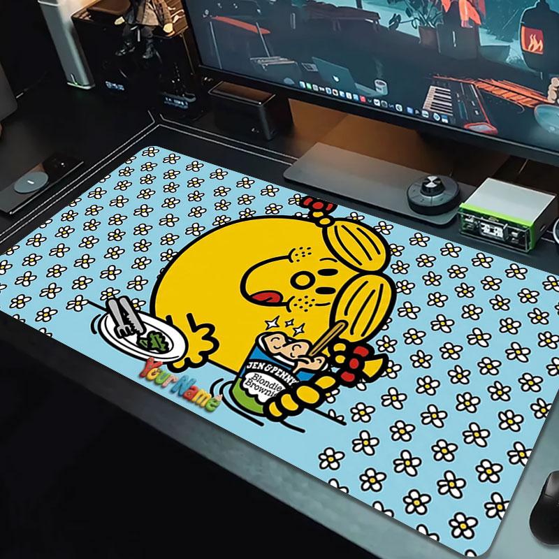 Mr. Men Little Miss Custom Name Large Size Mouse Pad Large Gaming Table Cushion Non-slip Laptop Tablet Big Mousepad XXL Mat Mini PC Playmat With Lock 