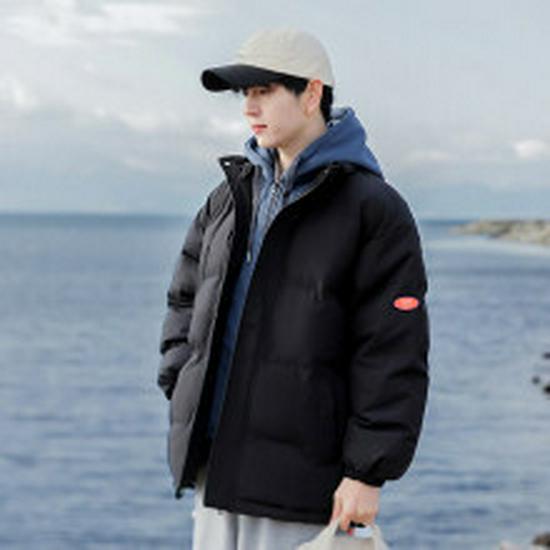 

Men s Trendy Padded Down Cotton Jacket with Hood and Knitted Hat - Couple s Style 2XL чорний
