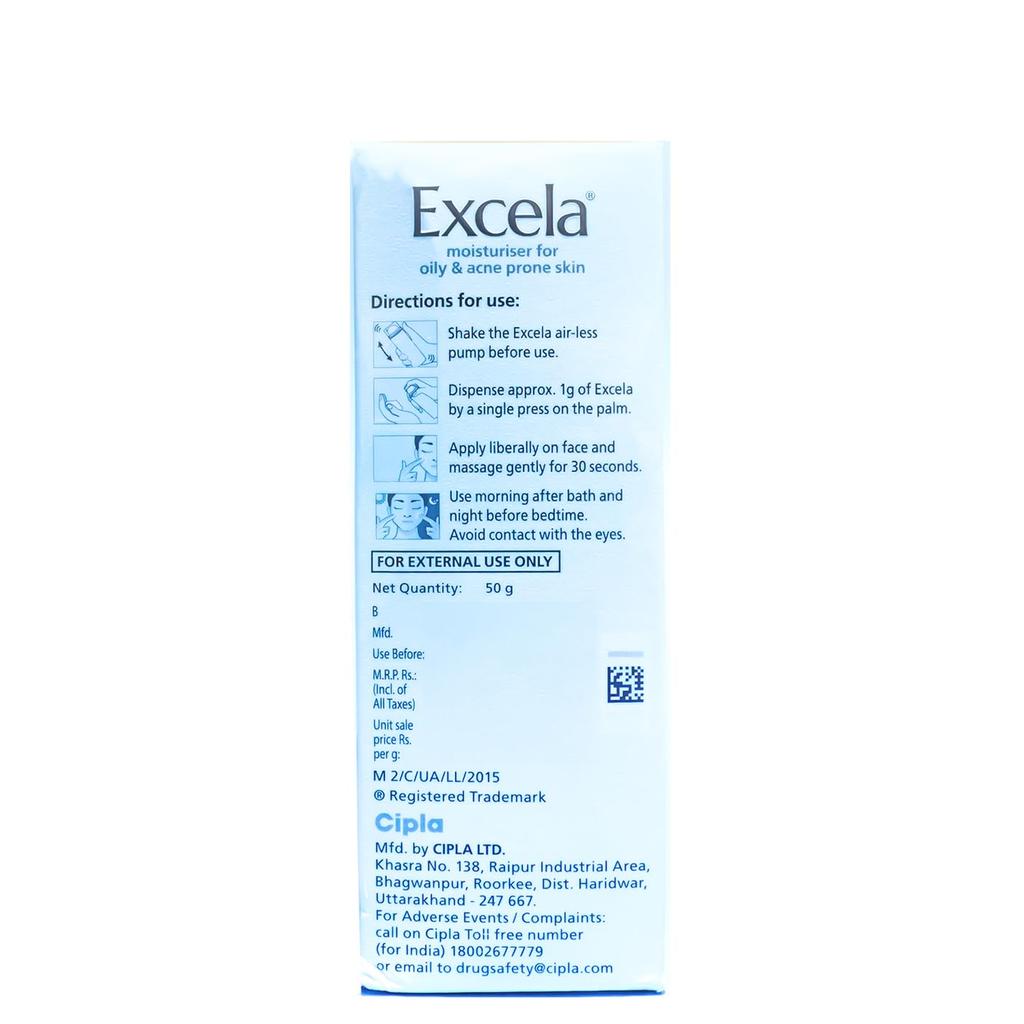 Cipla Excela Moisturiser For Oily And Acne Prone Skin | Reduces Sebum Secretion | Long Lasting Hydration | Matte Finish Face Cream 50g