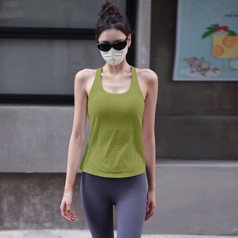 

With Chest Pad Fake Two-Piece Sports Intimates Women s Running Training Fitness Vest Cross Beauty Back Yoga Clothes Sleeveless T-shirt Green (No Wearing Intimates 2-in -1) S