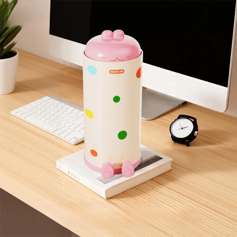 

Dust-proof Automatic Lifting Pen Holder Cartoon Pencil Bucket Makeup Brush Organizer Desktop рожевий