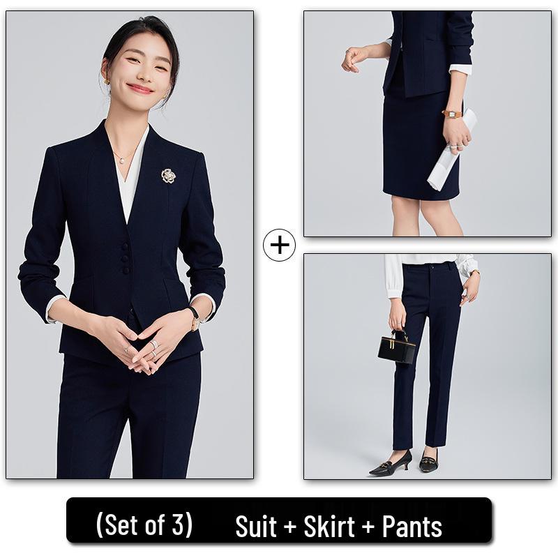 Women's Collarless Suit Jacket - 2024 Spring/Autumn High-End Salon and Hotel Reception Professional Workwear Set