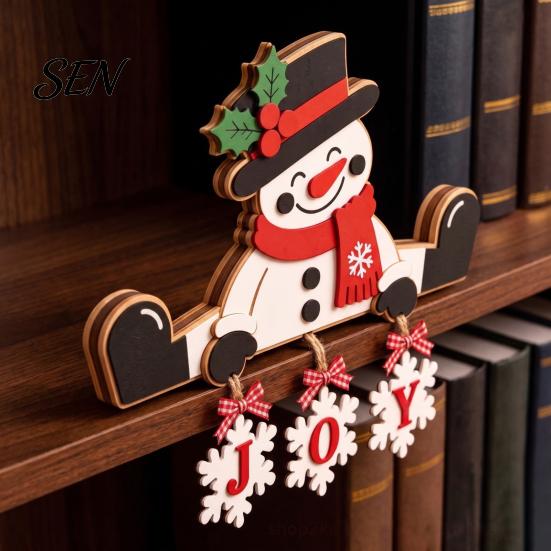 Indoor Christmas Decor Accessories Wooden Tabletop Decor, 2D Flat Hanging Shelf Sitters with JOY Ornaments, Reusable Holiday Ornaments Rustic