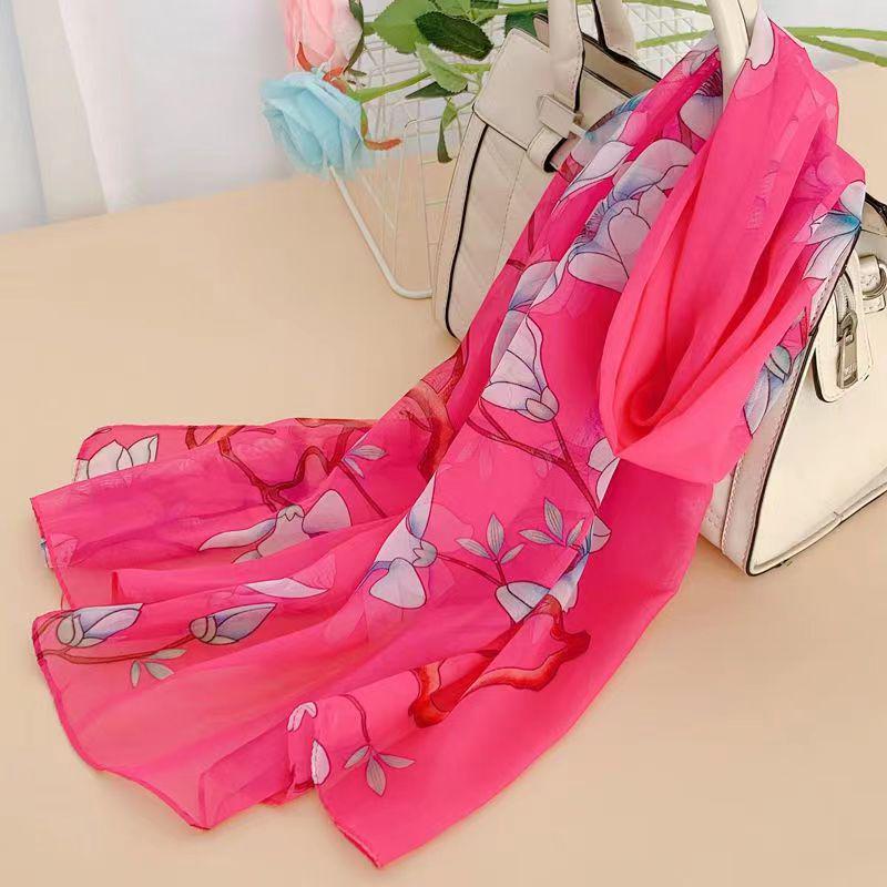 Spring & Summer Silk Chiffon Scarf for Women – Versatile, Fashionable, Sun-Protective, Printed Headscarf