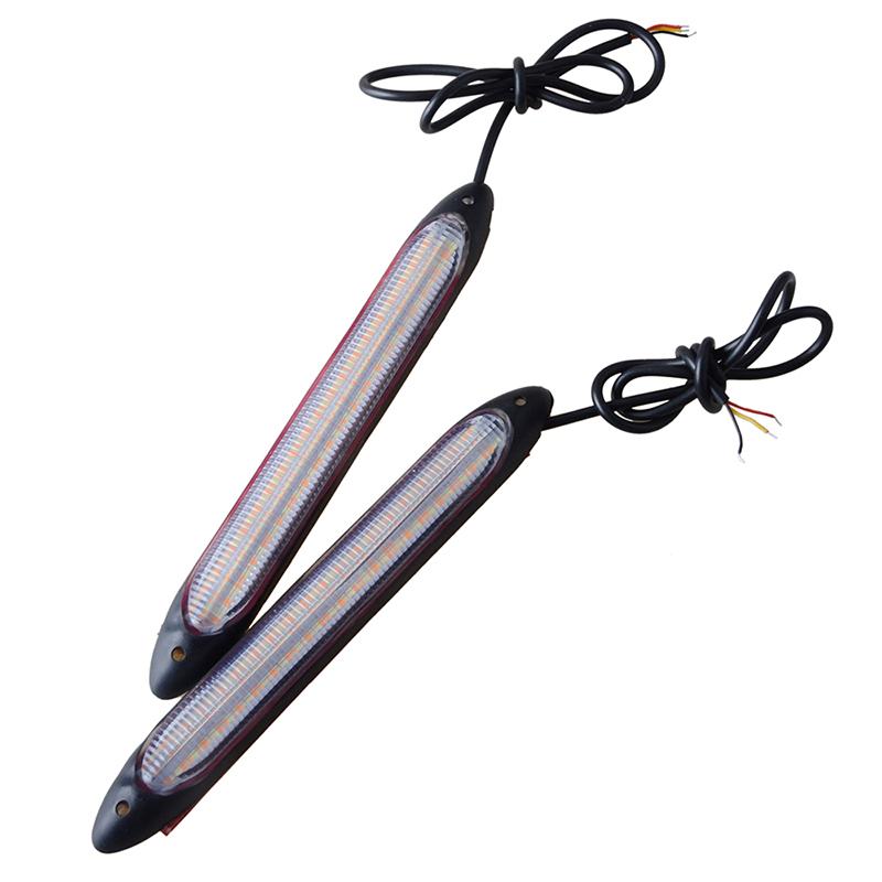 Lumini de zi DRL albe Semnal de viraj chihlimbar Indicator dinamic DC 12V Potrivire universală Faruri de ceață Impermeabil Flexibil